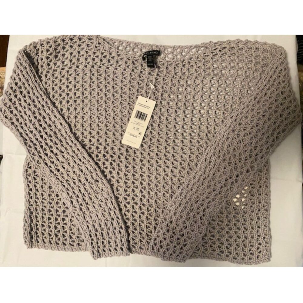 NWT Eileen Fisher Peruvian Organic Cotton Cord Bateau Neck Pullover Sweater XXS